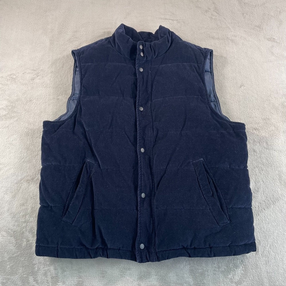 Banana Republic Puffer Vest Men XL Navy Corduroy Full‎ Zip Outdoors GorpCore